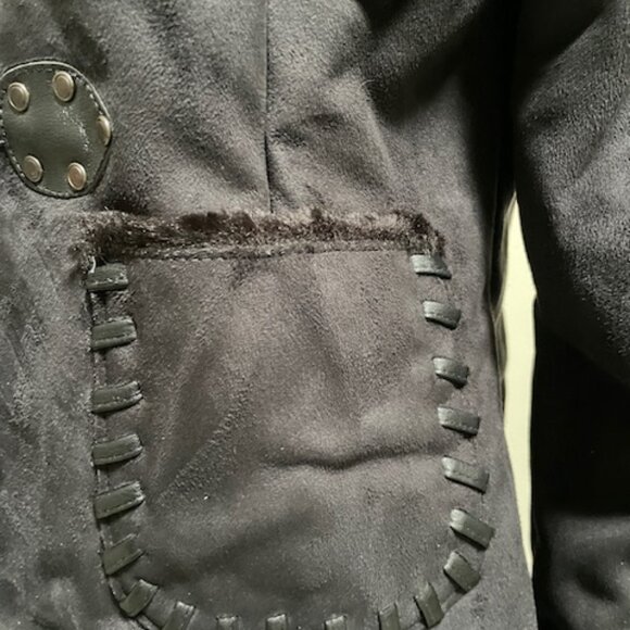 Via Spiga Black Faux Sherling Fur Trim Jacket Medium NWT - Picture 5 of 9